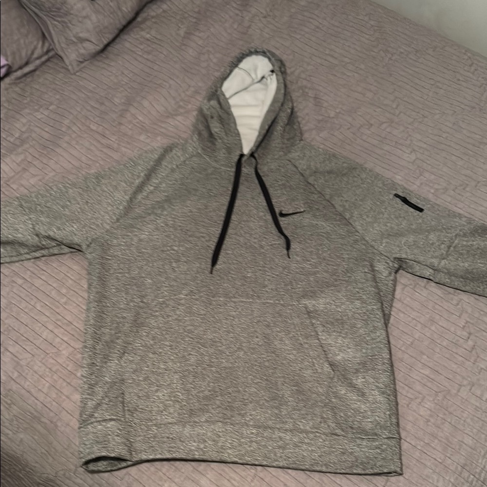 Nike Gray Hoodie Sweatshirt with Drawstrings and Long Sleeves